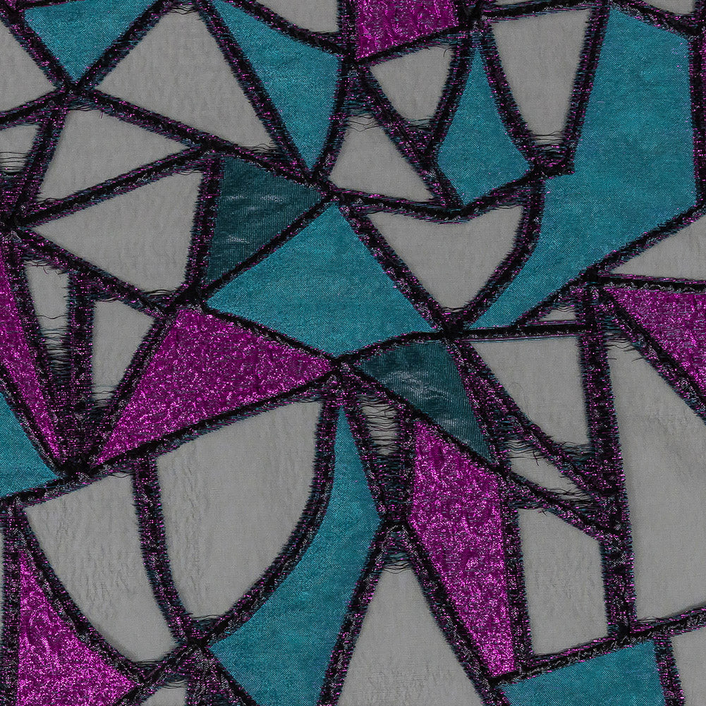 Metallic Teal and Sparkling Fuchsia Geometric Burnout Luxury Brocade - Joann Fabrics