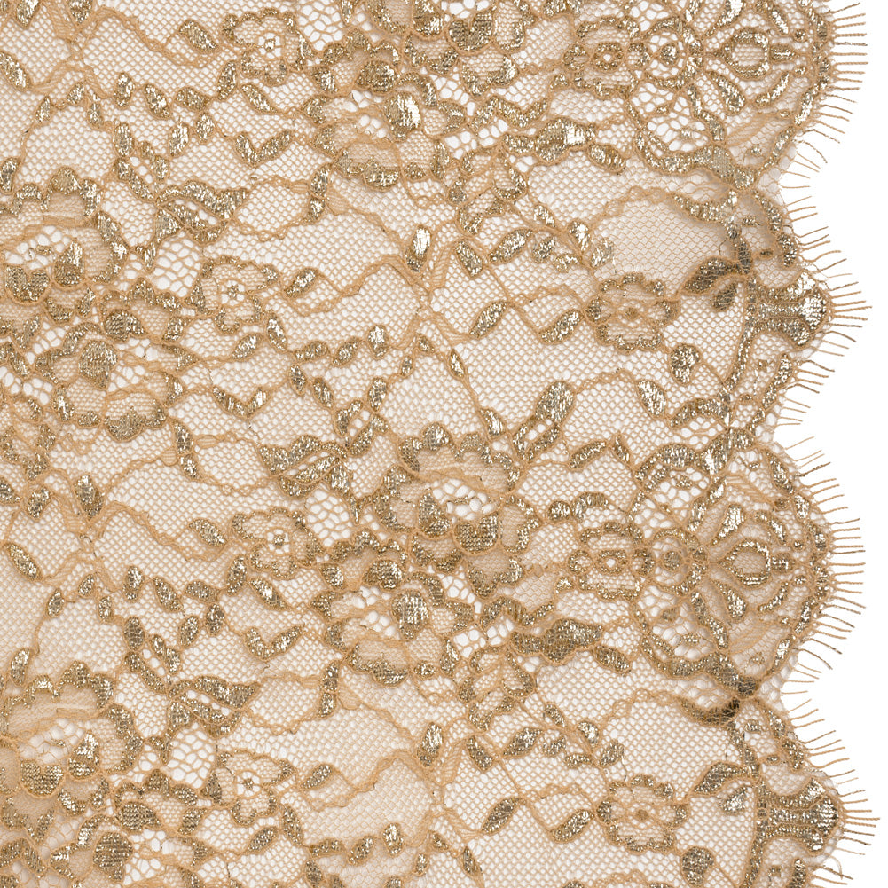 Metallic Re-Embroidered Lace Panel with Finished Edges - Apricot Ice and Gold Floral Vines - Joann Fabrics