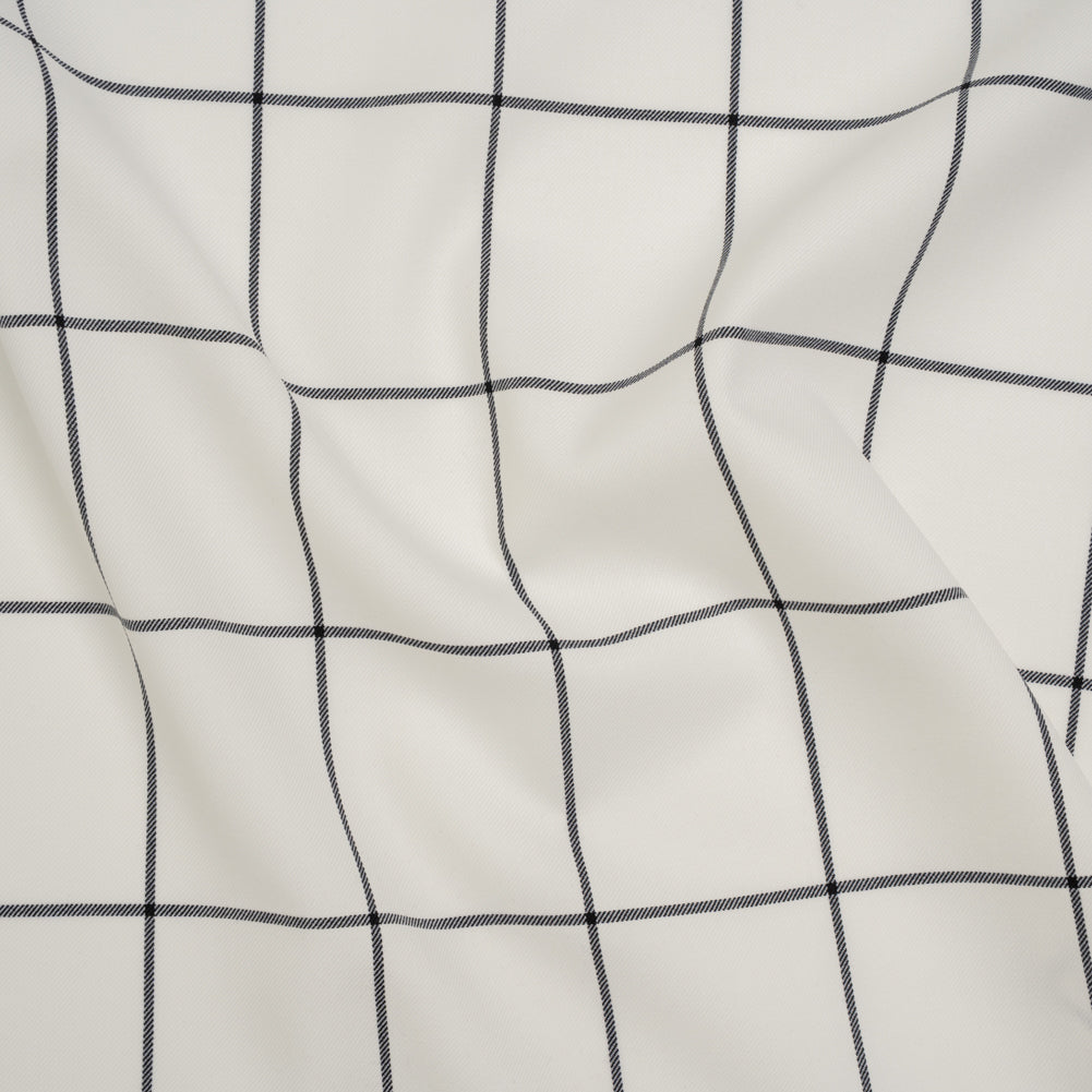 Blended Super 120 Virgin Wool Twill Made in Italy - Cream and Black Windowpane Check - Joann Fabrics