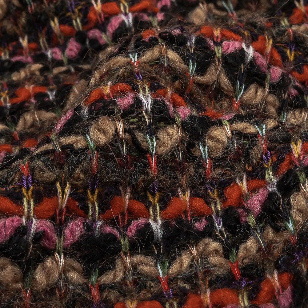 Italian Pink, Black and Orange Striped Boucle Chunky Blended Wool Sweater Knit - Joann Fabrics