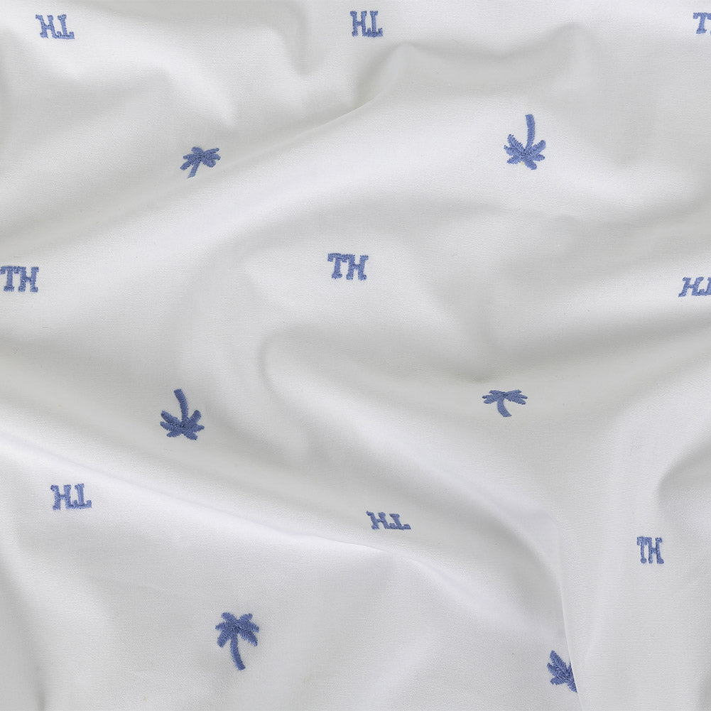 Tommy Hilfiger White and French Blue Palm Trees Embroidered Cotton Woven - Joann Fabrics