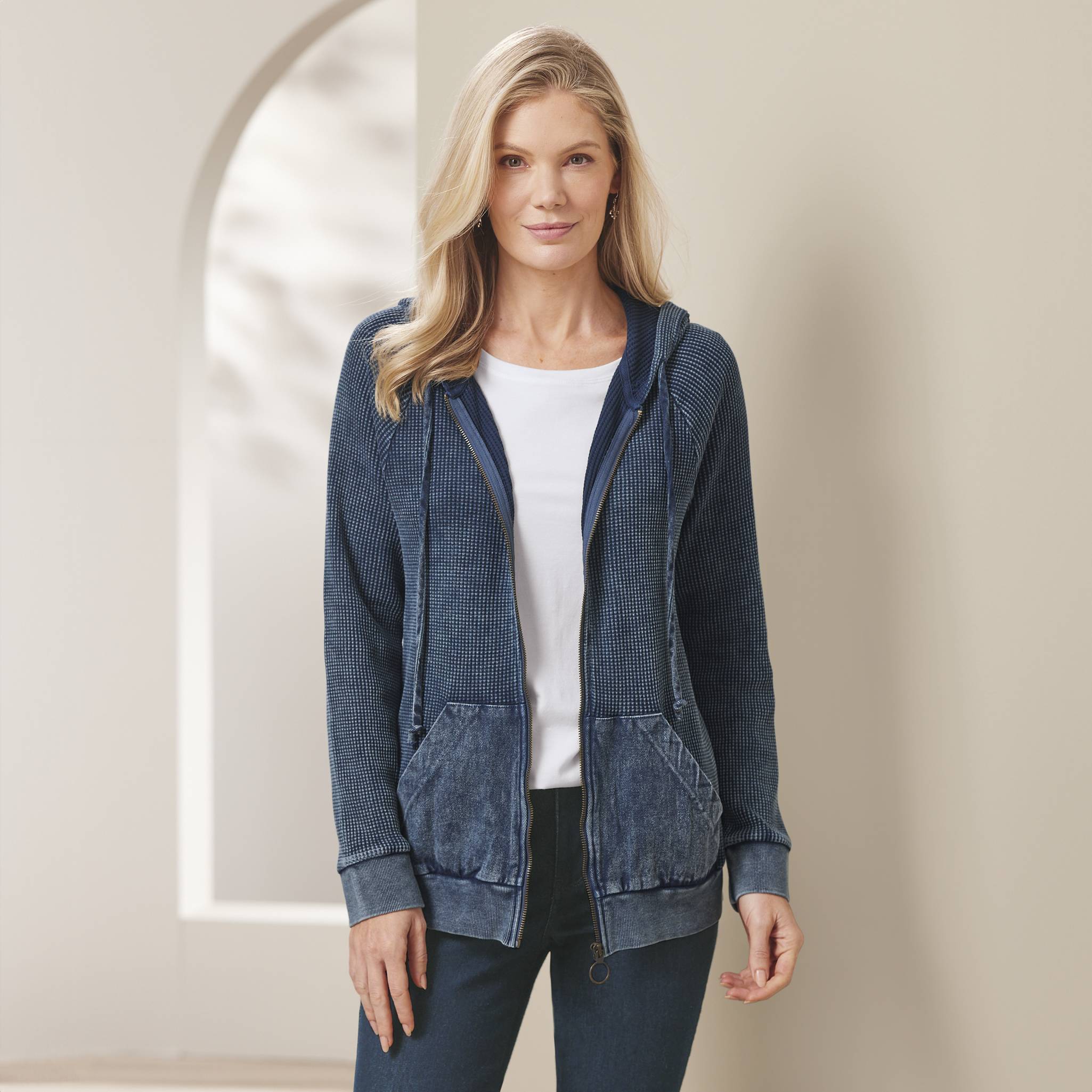 Vintage Wash Cotton Knit Hoodie, Zip Front, Twill Hood & Pockets - Northstyle Catalog