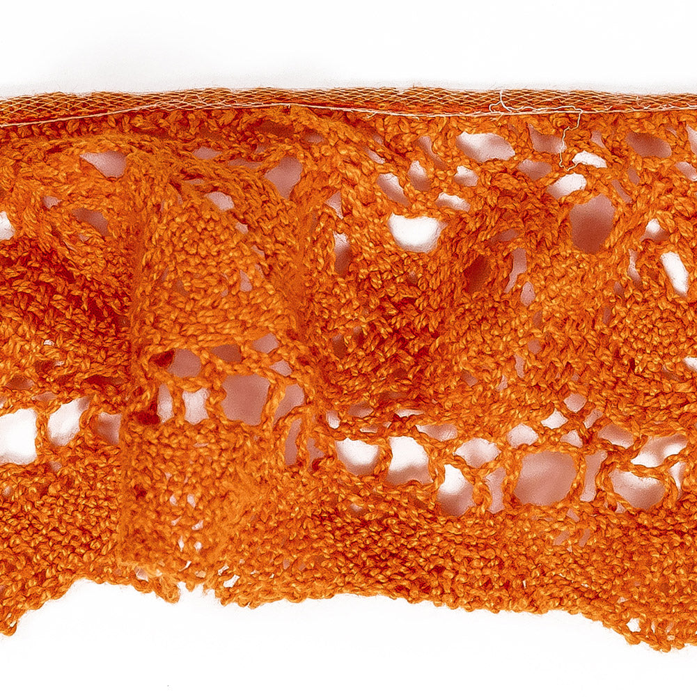 Pumpkin Orange Floral Crocheted Trim - 2.5