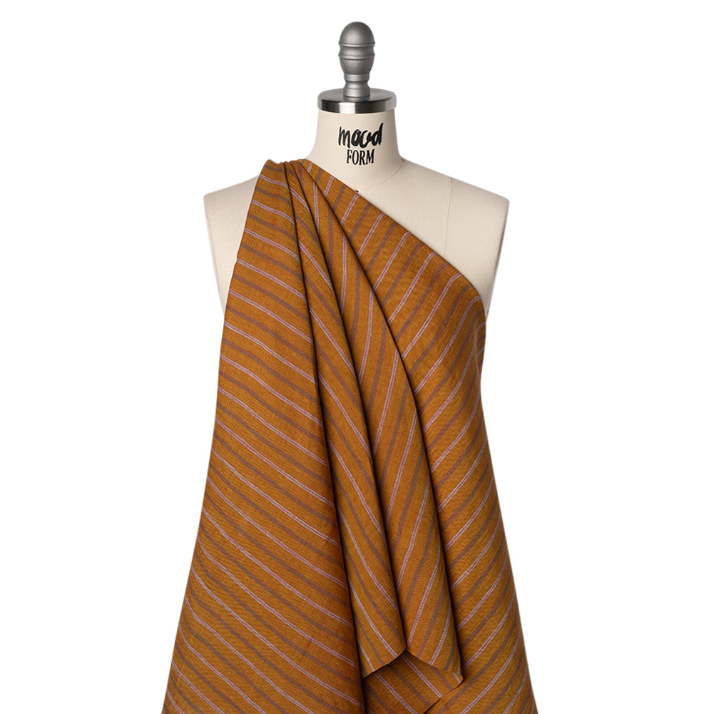 Medium Weight Linen Woven - Burnt Orange, Burgundy and Light Blue Stripes - Joann Fabrics