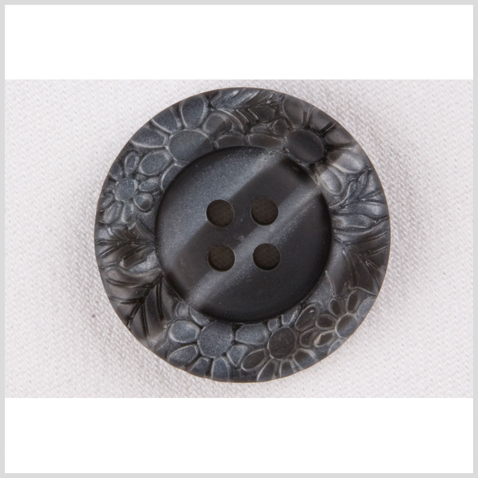 Plastic 4-Hole Button - 40L/25.5mm - Dark Gray Streaked Floral Embossed Rim - Joann Fabrics
