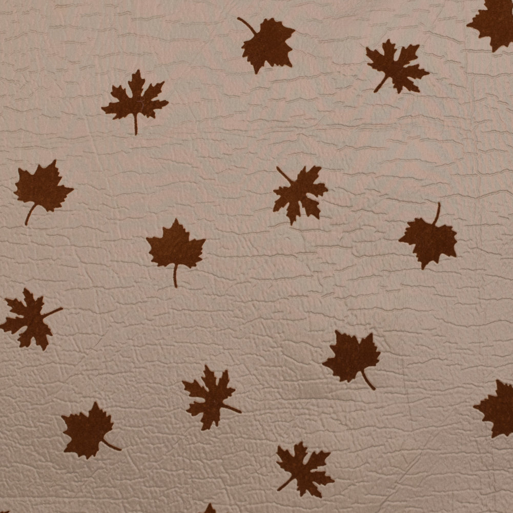 Beige and Gray Fused Double-Cloth Flocked with Brown Leaves - Joann Fabrics