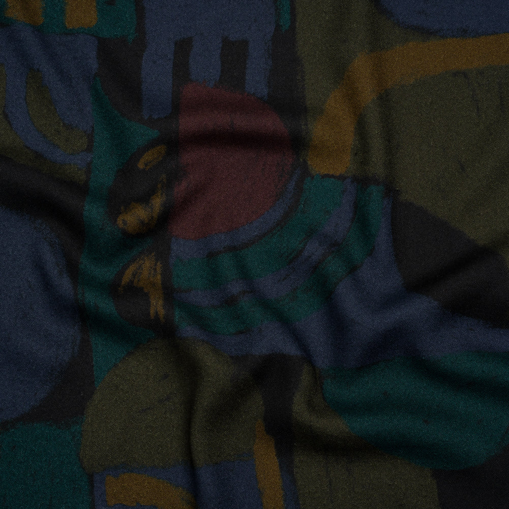 Viscose Crepe - Dark Green, Navy and Burgundy Painted Shapes - Mood Exclusive Painted Play Print - Joann Fabrics