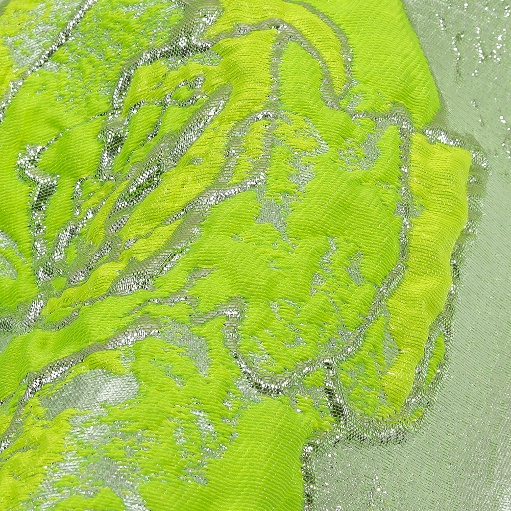 Neon Green, Neon Yellow and Metallic Silver Roses Luxury Brocade - Joann Fabrics