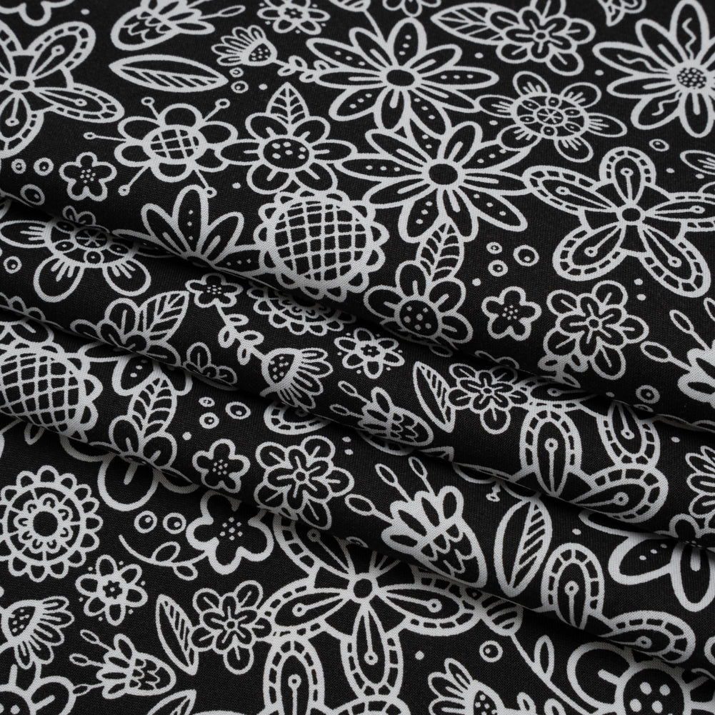 Printed Quilting Cotton by Patrick Lose for Northcott - Negative Groovy Garden Floral - Basically Black & White Collection - Joann Fabrics
