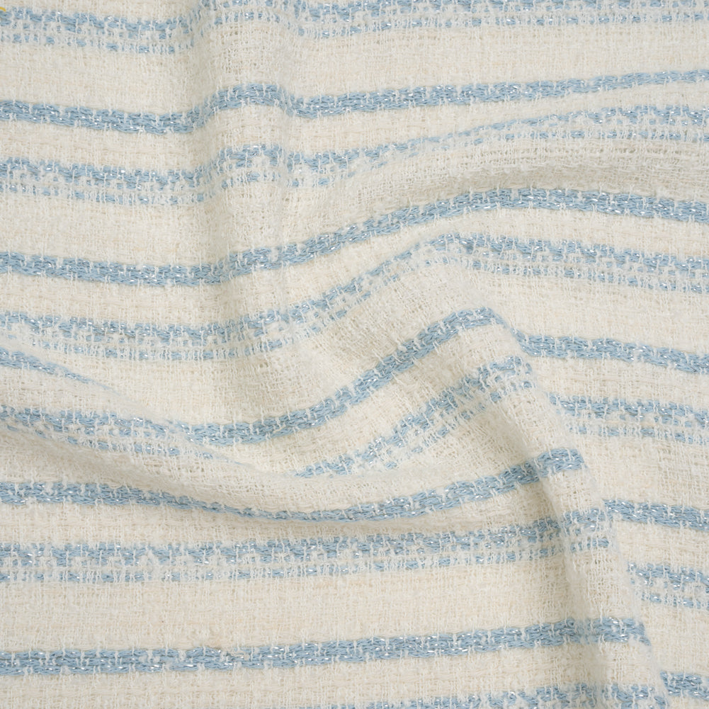 Metallic Wool Blend Loosely Woven Tweed Made in Italy - Off White, Baby Blue and Silver Stripes - Joann Fabrics
