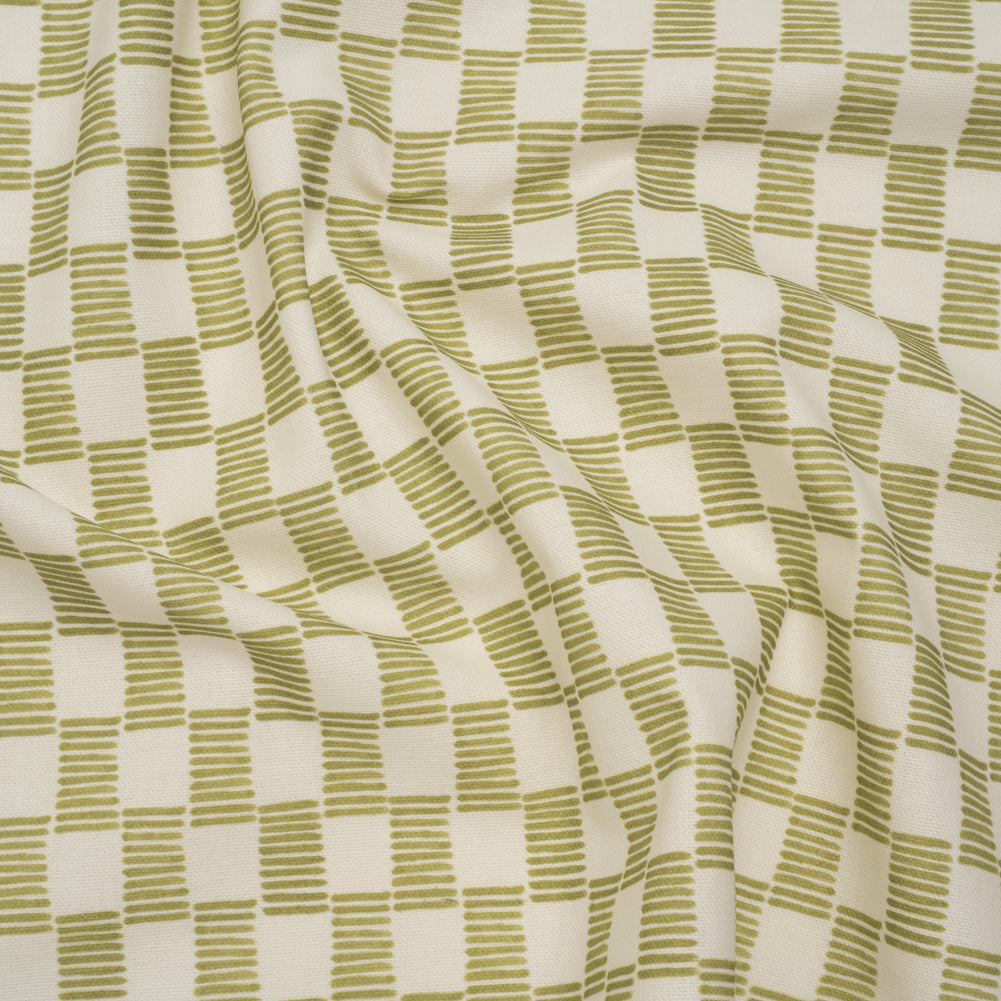 Brushed Cotton and Linen Canvas Print - Pistachio Painterly Striped Check - British Imported - Joann Fabrics