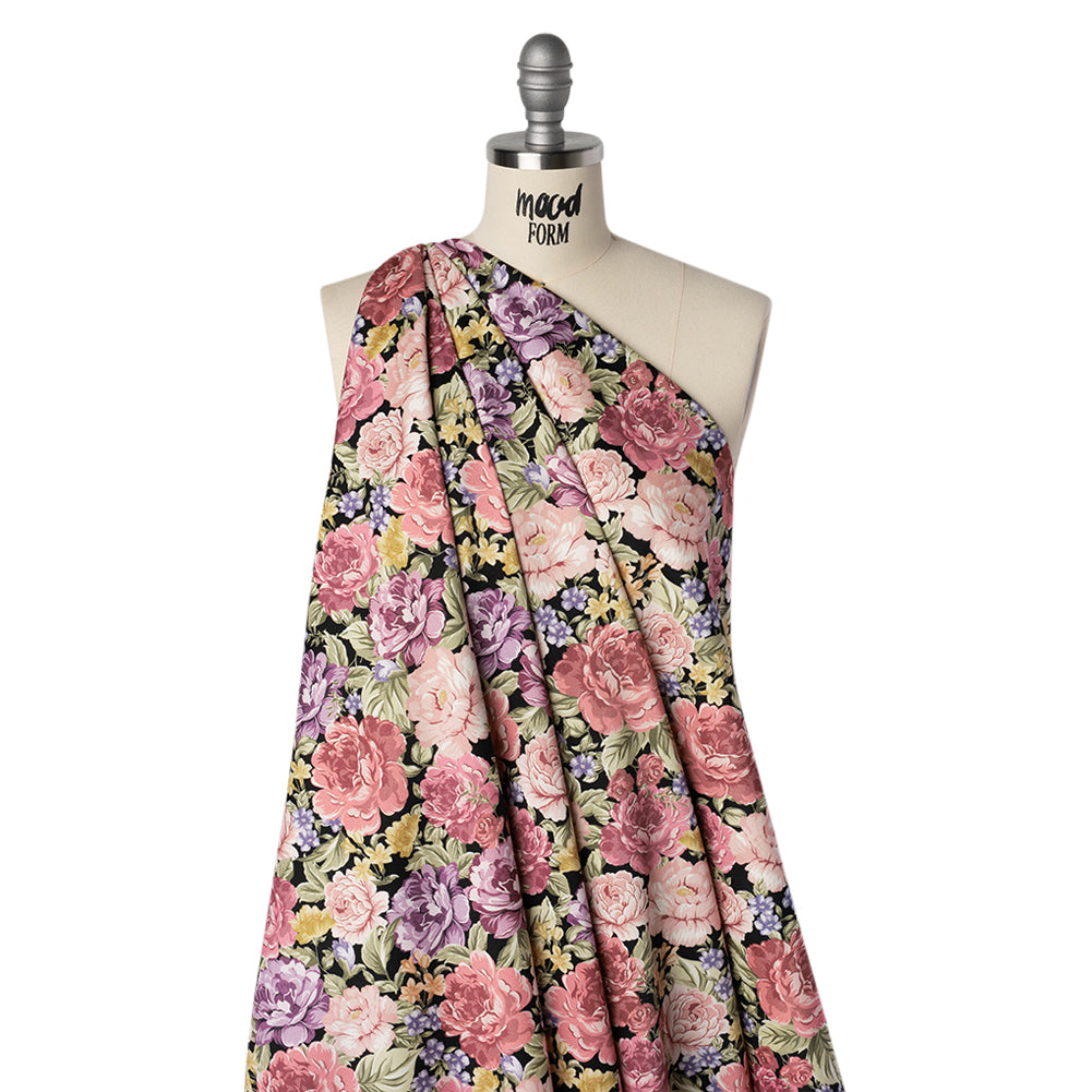 Brushed Cotton Woven - Rose Pink, Purple and Black Blooming Flowers - Mood Exclusive Tender Bloom Print - Joann Fabrics