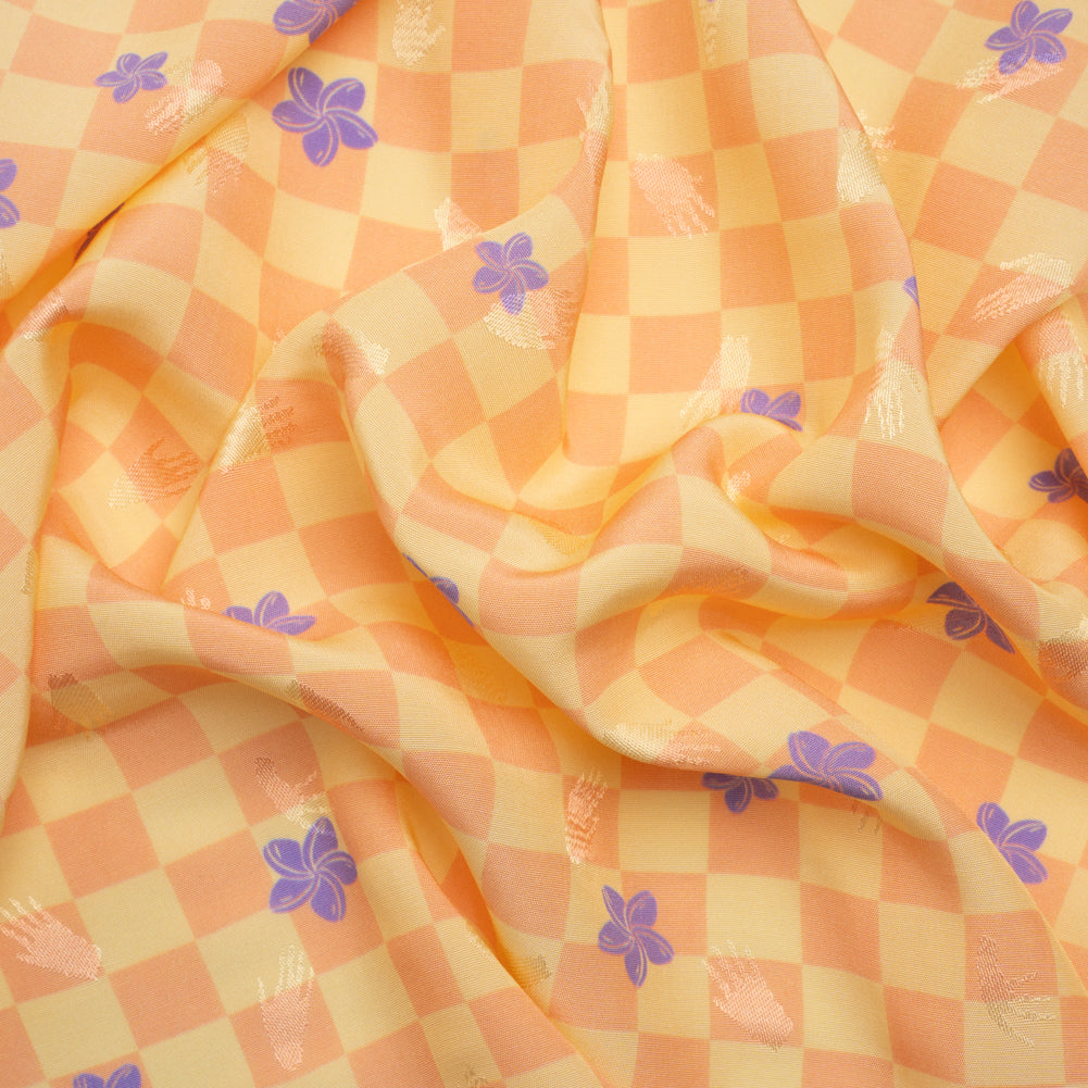 Hands Viscose Jacquard Print - Peach Floral Checkerboard - Mood Exclusive Dippin' Disco - Joann Fabrics