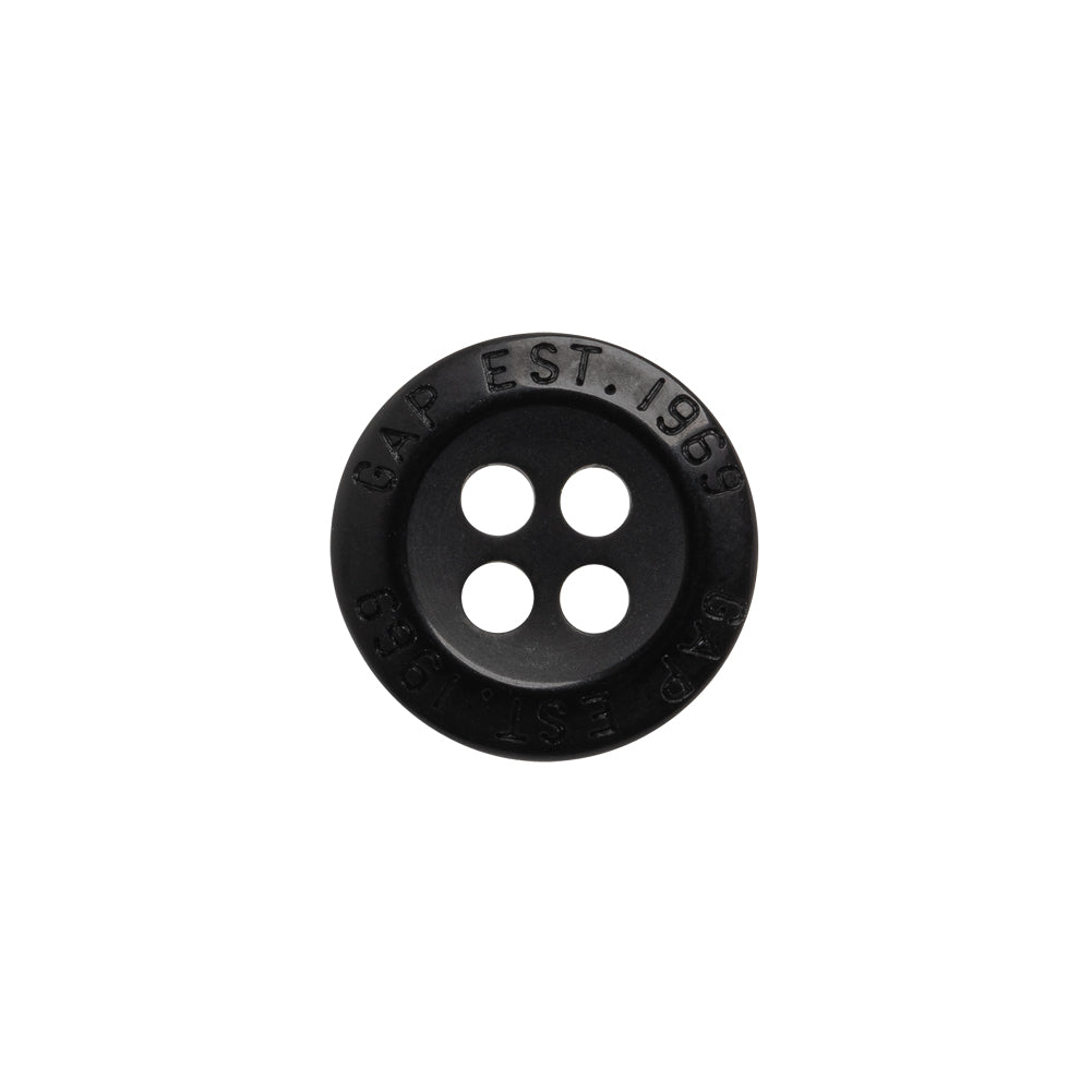 Plastic 4-Hole Button by Famous Designer - 24L/15mm - Black Text Engraved Rim - Joann Fabrics