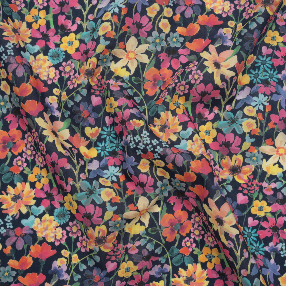 Liberty Fabrics Tana Lawn® - Dreams of Summer Dark Blue - Navy, Pink and Yellow Watercolor Floral - Joann Fabrics