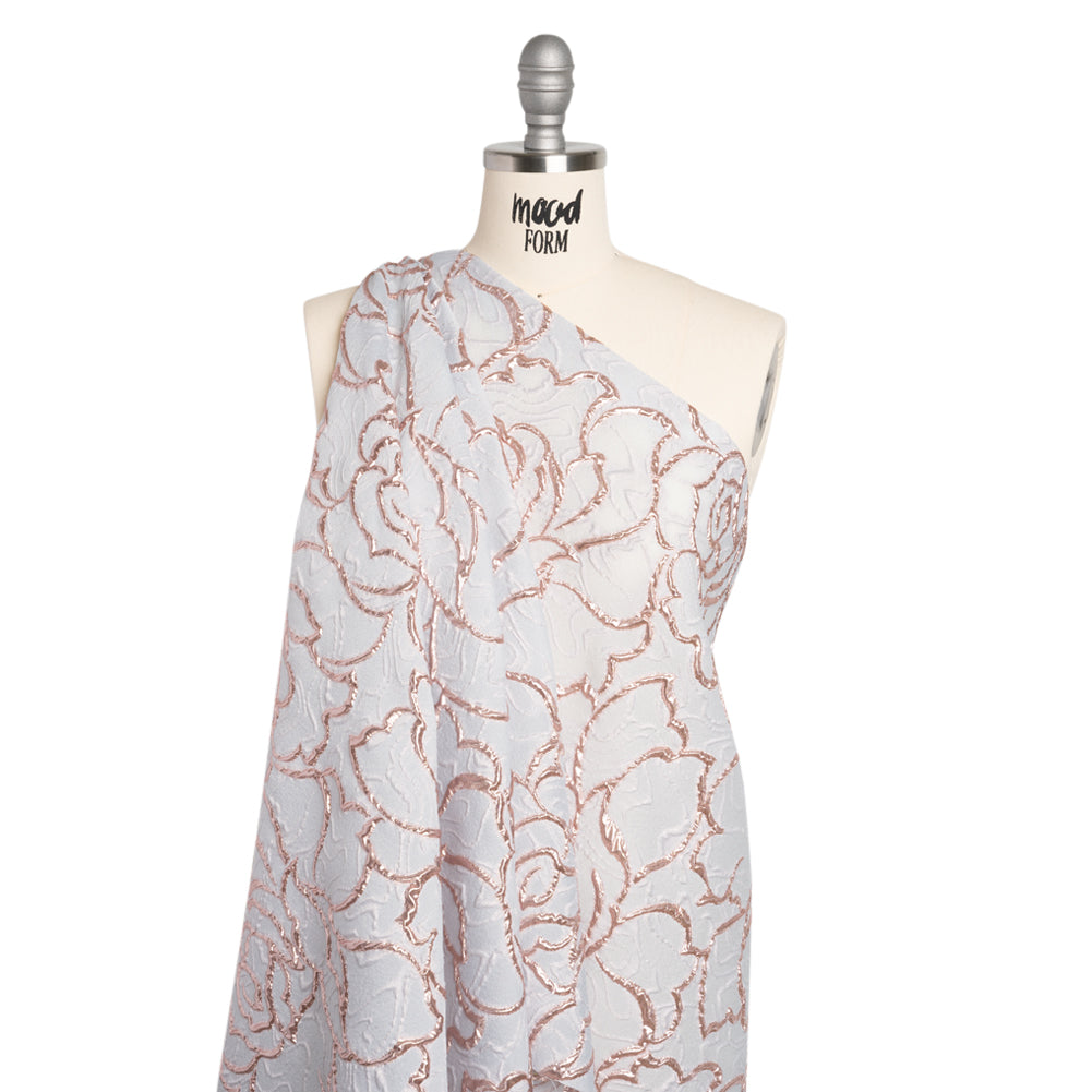 Rose Outlines Cutwork Luxury Brocade - Metallic Rose Gold and Pale Blue Gray - Joann Fabrics