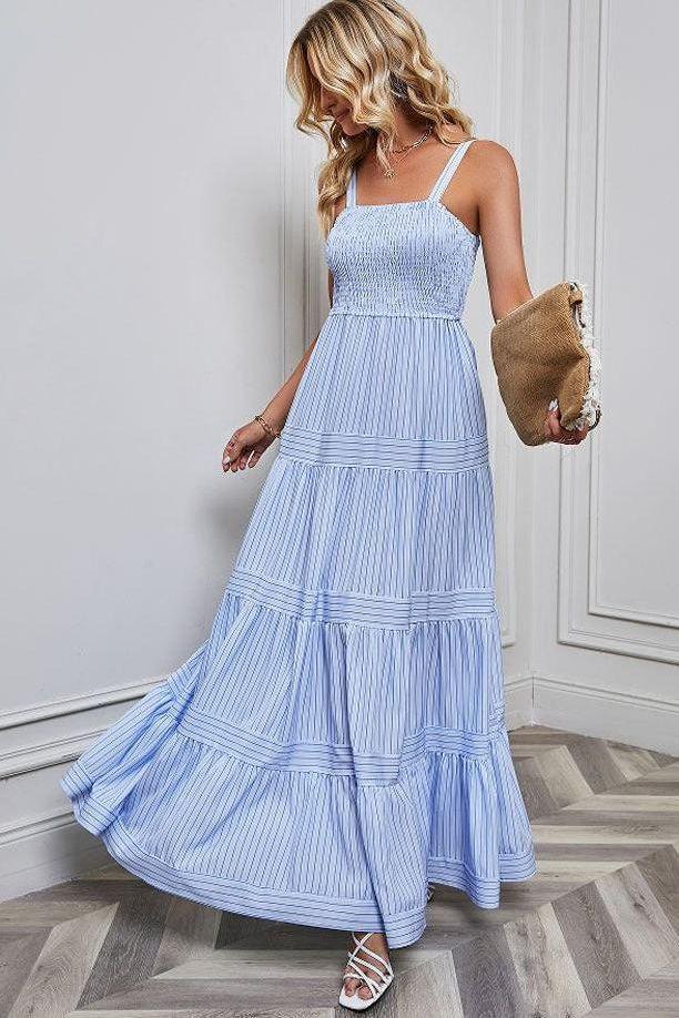 Waist Striped Sleeveless Maxi Dress