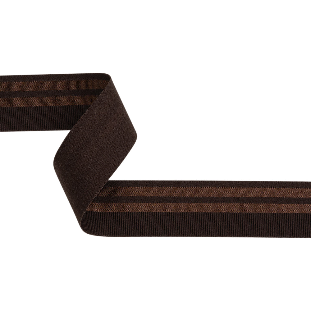 Nylon Elastic Trim with Satin Stripes and Ribbing Made in Italy - 1.625