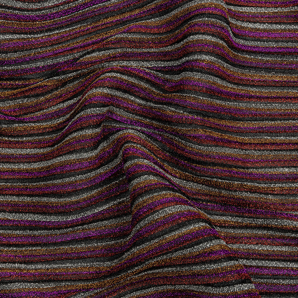 Pleated Polyester Knit - Pink, Silver and Gold Metallic Stripes - Joann Fabrics