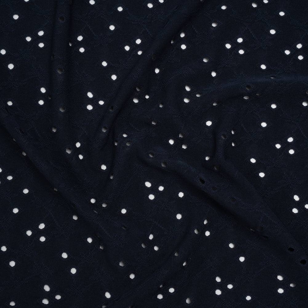 Stretch Polyester Eyelet Jersey - Navy Little Flowers - Designer Deadstock - Joann Fabrics