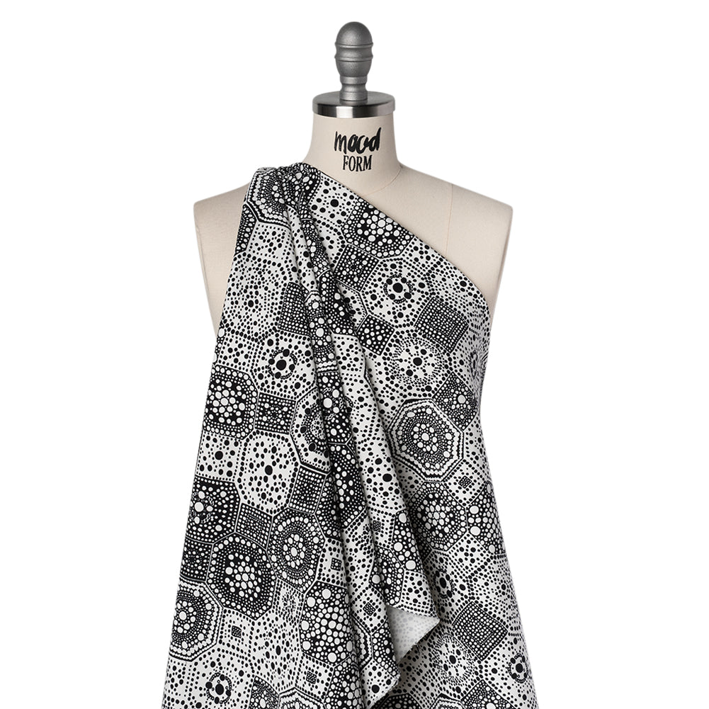 Stretch Cotton Twill Print by Trina Turk - Black and White Spotted Tiles - Designer Deadstock - Joann Fabrics