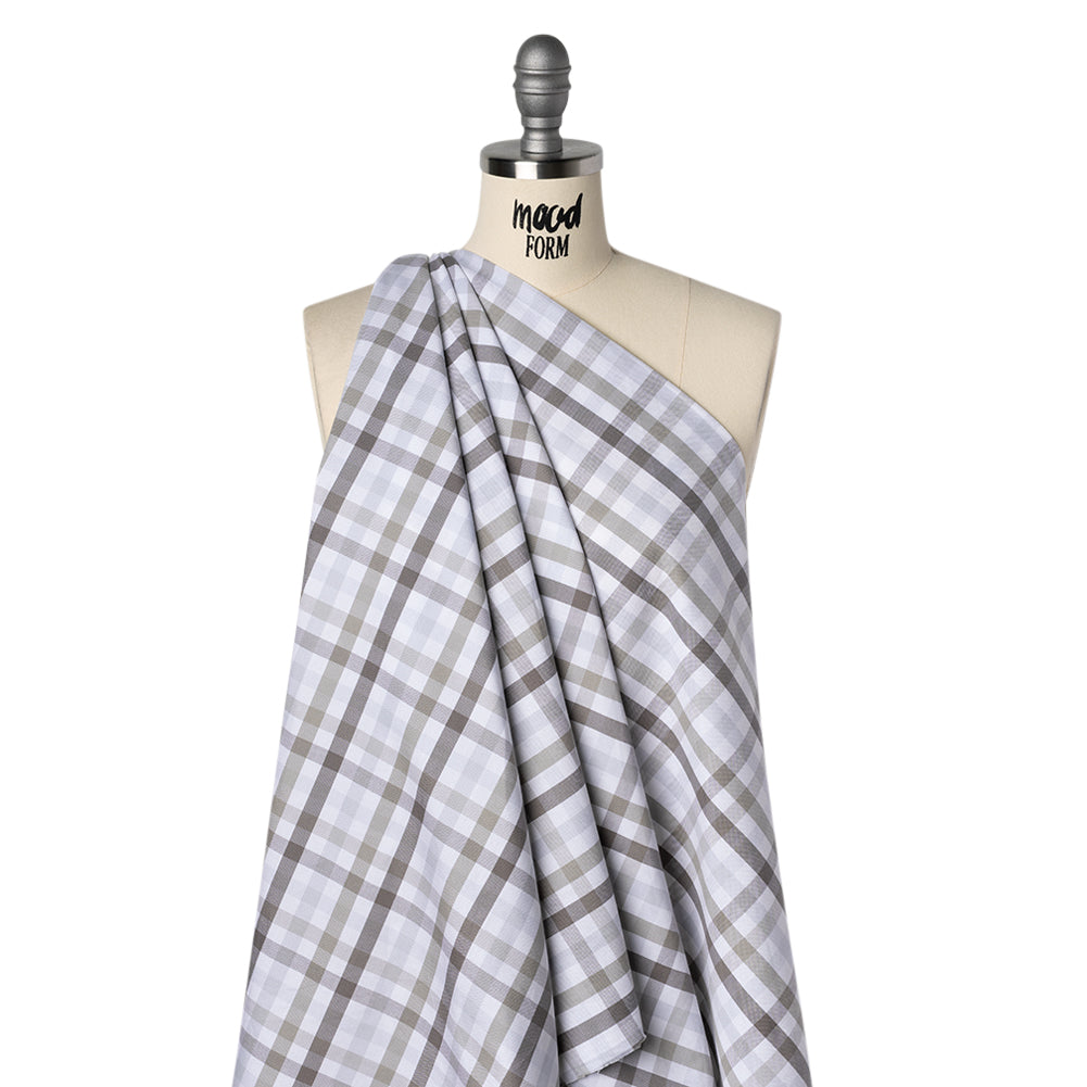 Cotton Oxford Shirting - Gray, Pale Blue and White Plaid - Deadstock - Joann Fabrics