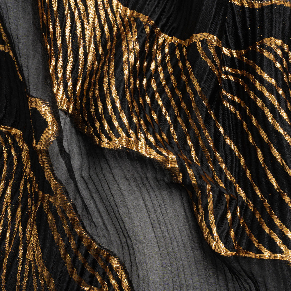 Metallic Gold and Black Abstract Formations Ribbed Burnout Luxury Brocade - Joann Fabrics