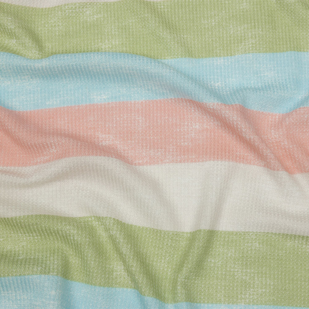 Celadon Green, Sky Blue and Pink Striped Polyester and Rayon Waffle Knit - Joann Fabrics