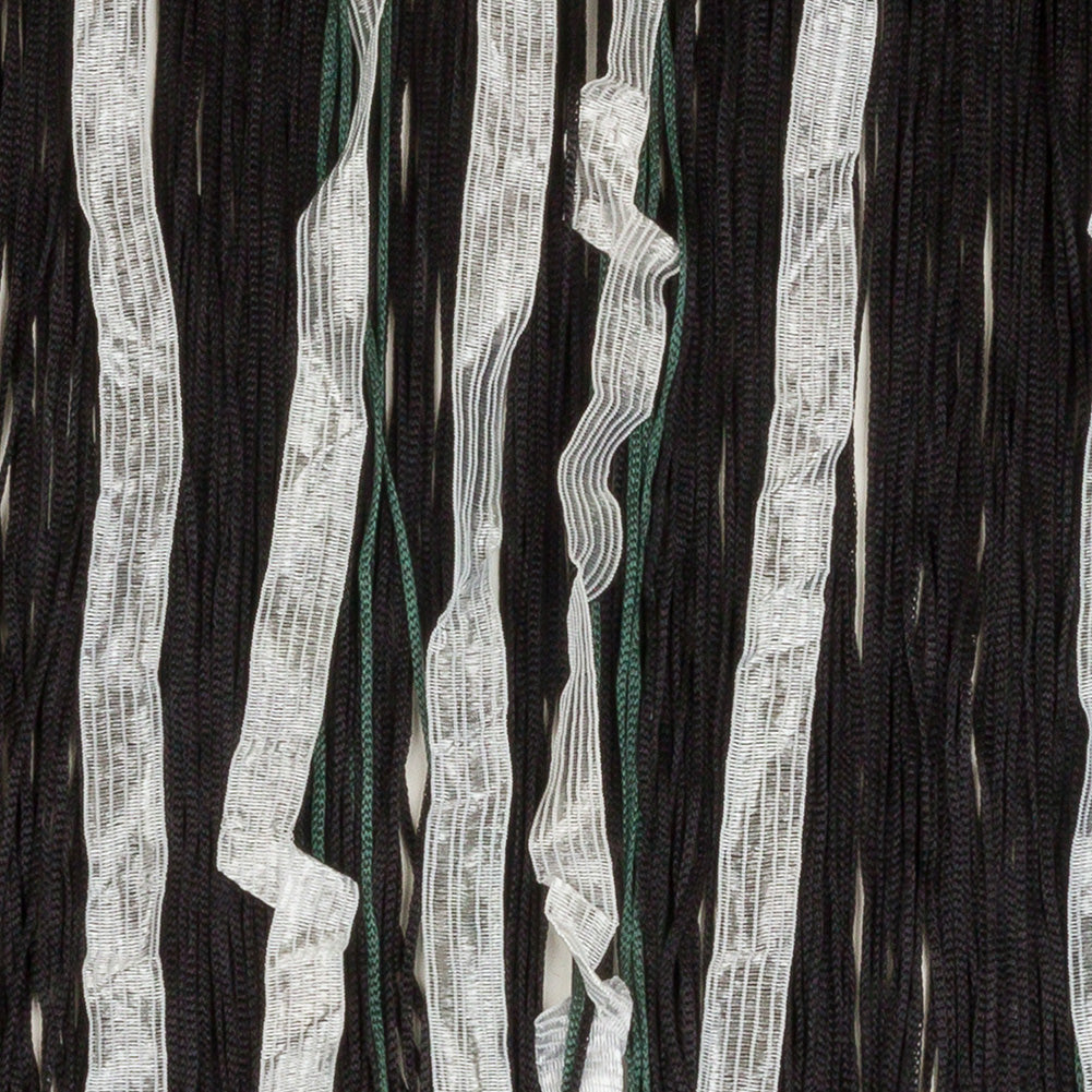 Black, Forest and White Chainette Fringe Trim with Ribbon Inclusions - 12.5