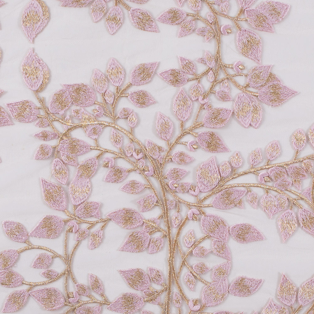 Pink and Metallic Gold Floral Novelty Embroidered Mesh - Joann Fabrics