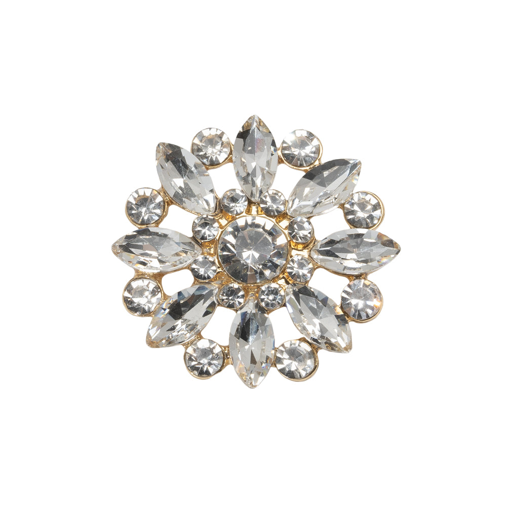 Rhinestone and Metal Shank Back Button - 38L/24mm - Crystal and Gold Open Flower - Joann Fabrics