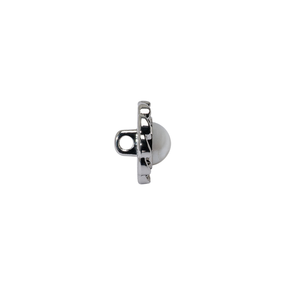 Chain Petal Floral Metal Shank Back Button with Pearl Center - 18L/11.5mm - Silver and White - Joann Fabrics