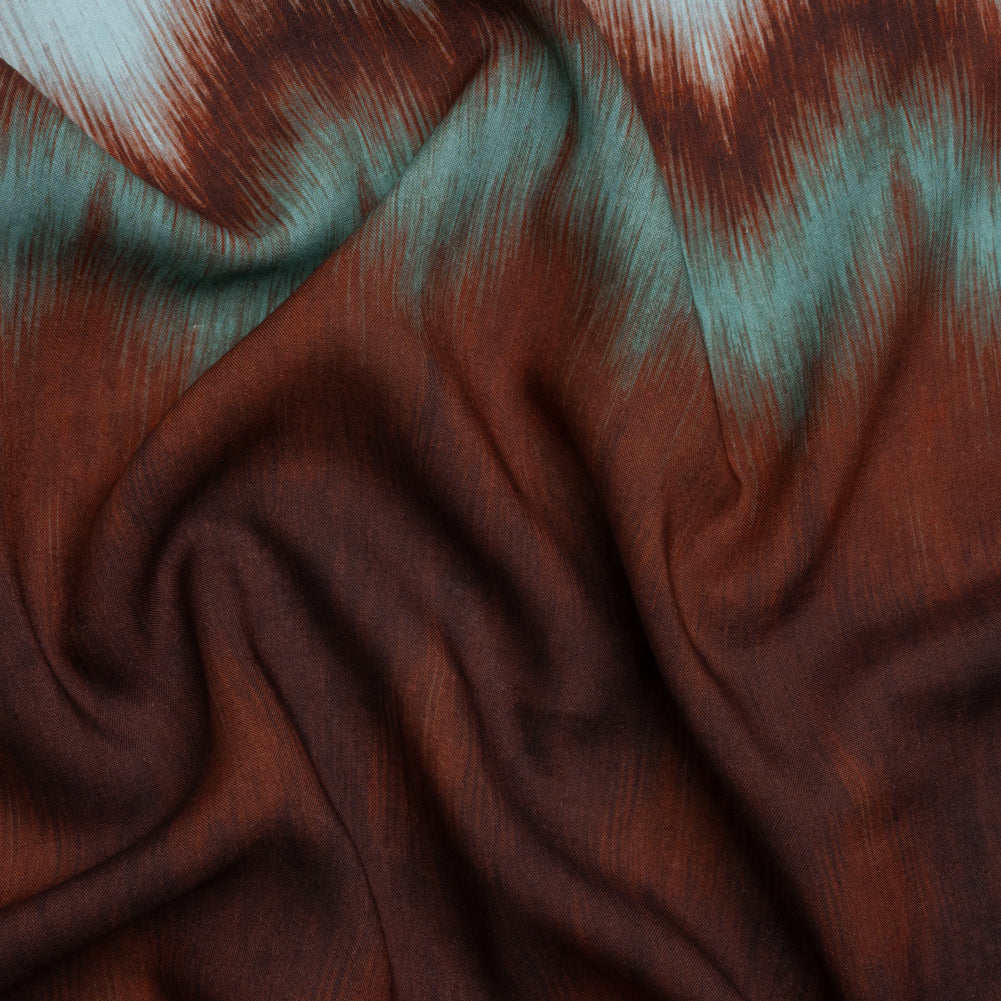 Tencel Woven Print - Red Brown and Aqua Ikat Zig Zags - Mood Exclusive Water and Wine - Joann Fabrics