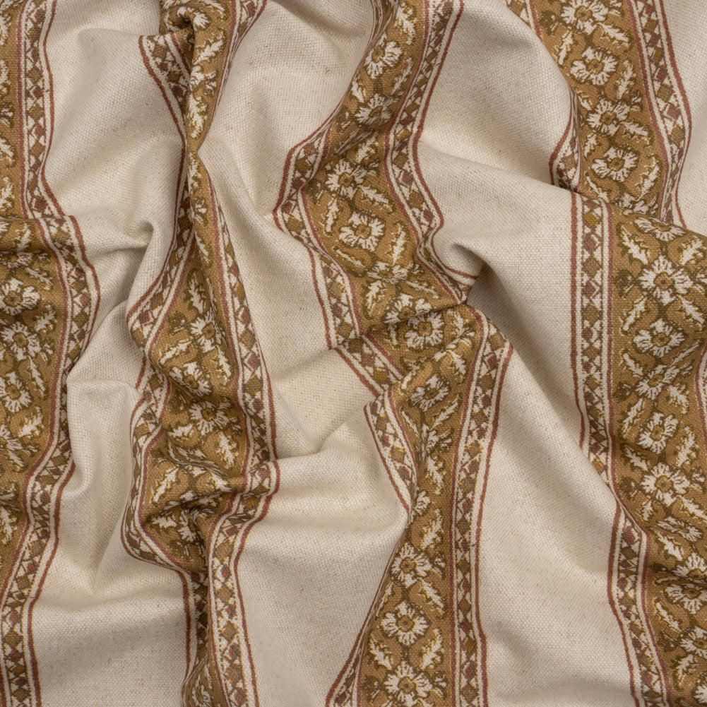 Brushed Cotton and Linen Canvas - Cider Flowers and Diamonds Stripes - British Imported - Joann Fabrics