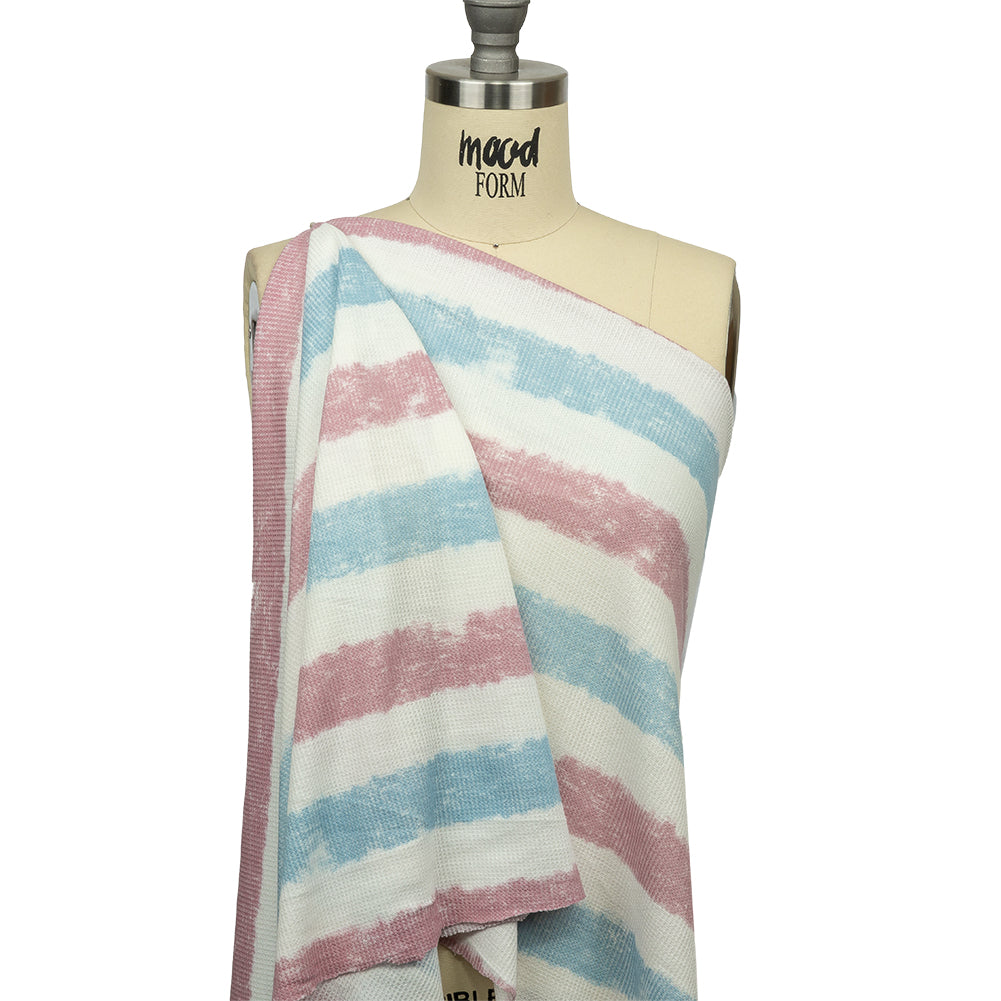 Sky, Rose and White Painterly Stripes Polyester and Rayon Waffle Knit - Joann Fabrics