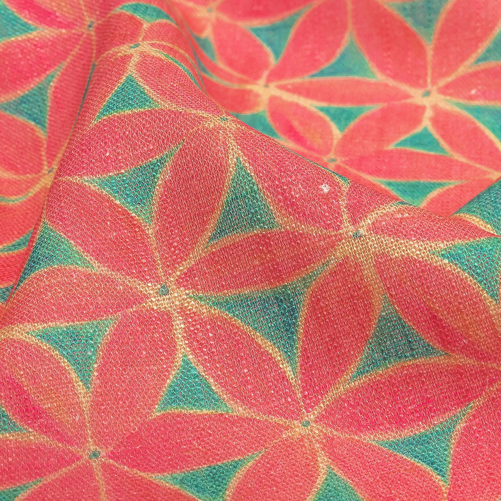 Viscose and Linen Woven Print - Hot Pink and Turquoise Geometric Floral - Mood Exclusive Homemade Hexagons - Joann Fabrics