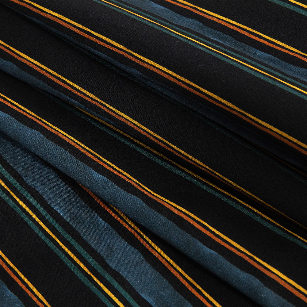 Stretch Cotton Sateen - Navy and Blue Stripes - Linear Transcendence Print - Mood Exclusive Tumunyana Collection - Joann Fabrics