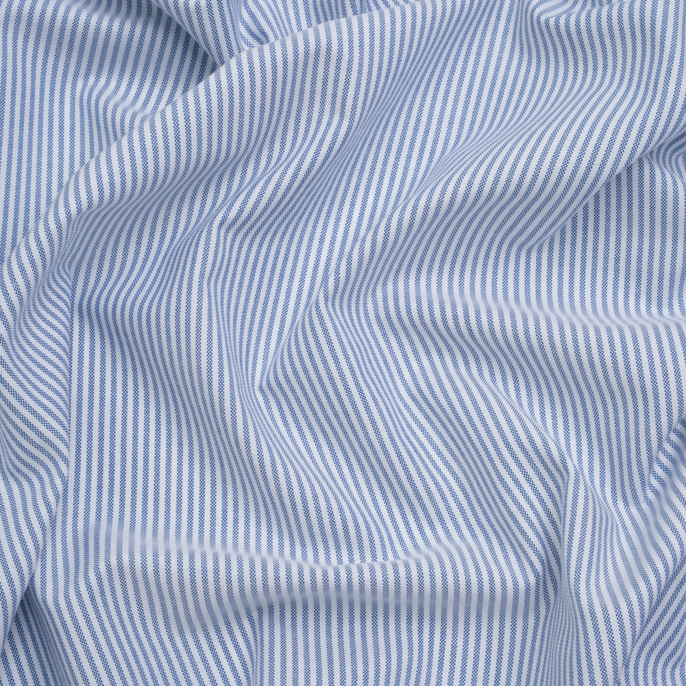 Cotton Oxford Shirting - Bluesteel and White Candy Stripes - Designer Deadstock - Joann Fabrics