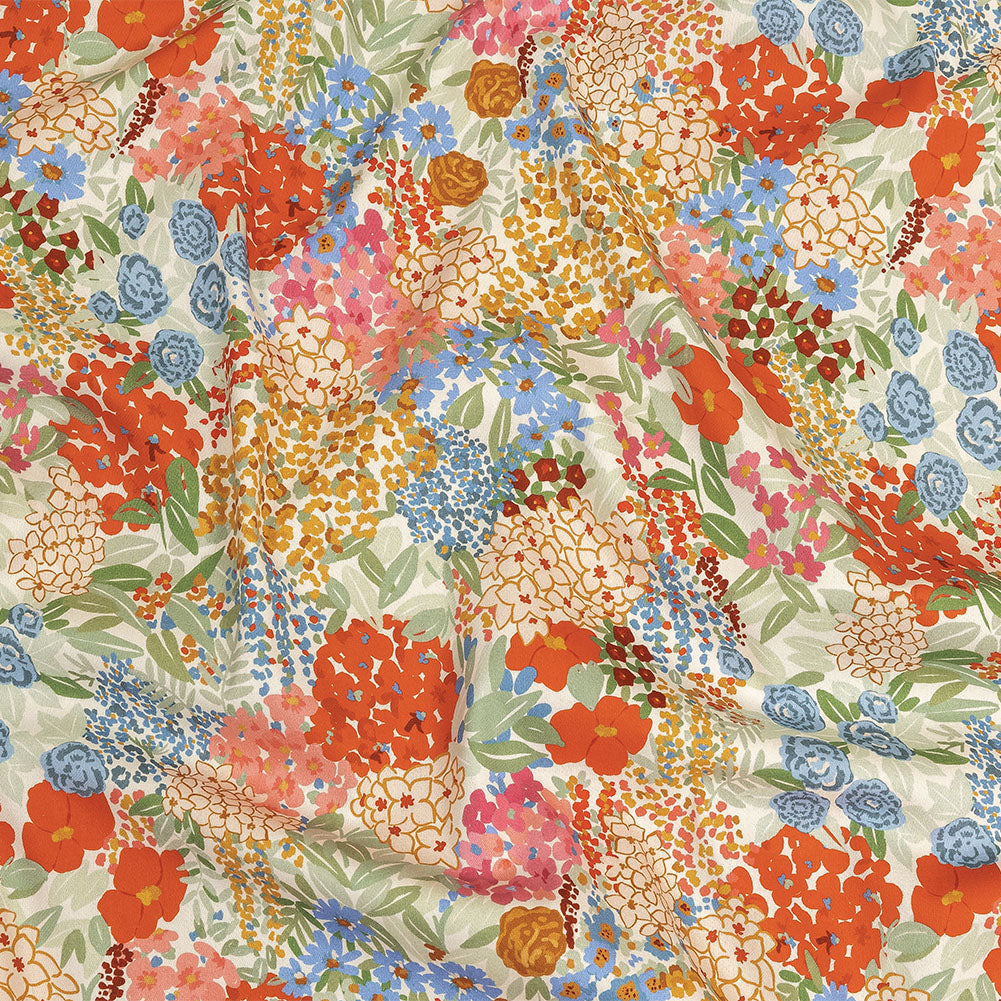 Stretch Cotton Twill Print - Tangerine Floral - Mood Exclusive Bunches o' Blooms - Joann Fabrics