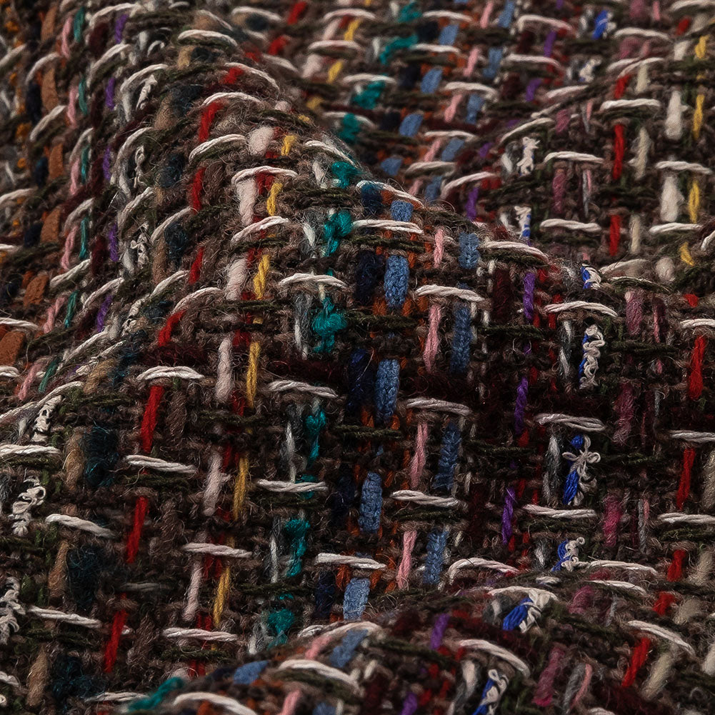 Italian Gray Brown, Burgundy and Multicolor Tweedy Plaid Blended Wool Woven - Joann Fabrics