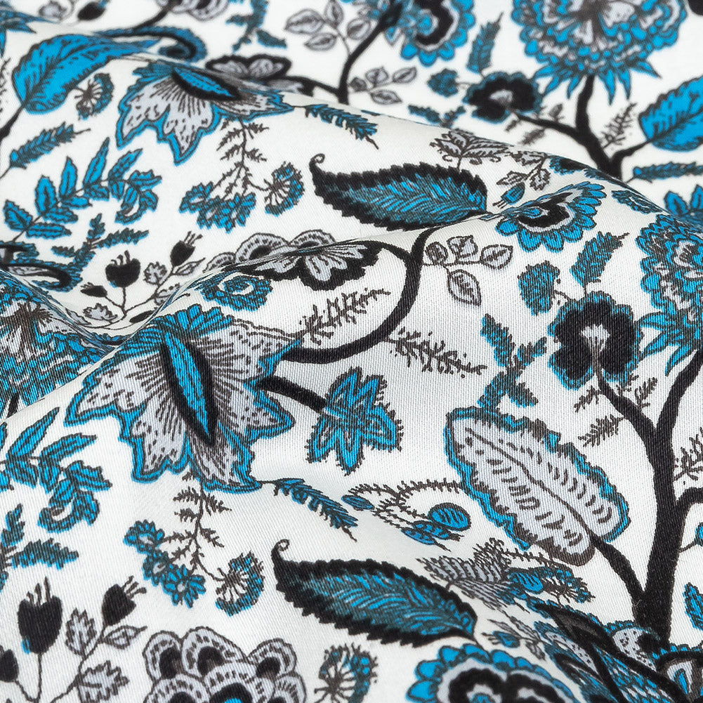 Vapor Blue, Tap Shoe and Snow White Floral Stems Cotton Sateen - Joann Fabrics