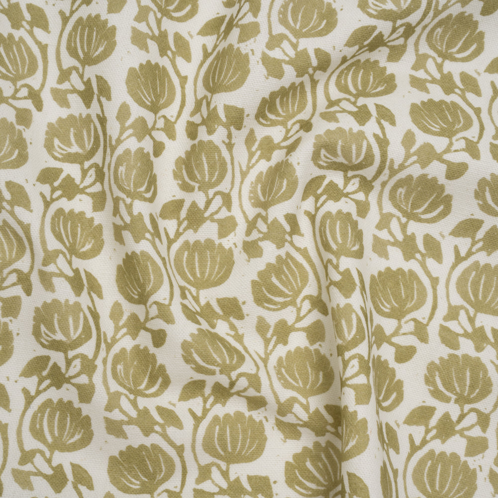 Cotton and Linen Canvas Print - Olive Block Print Florals - British Imported - Joann Fabrics