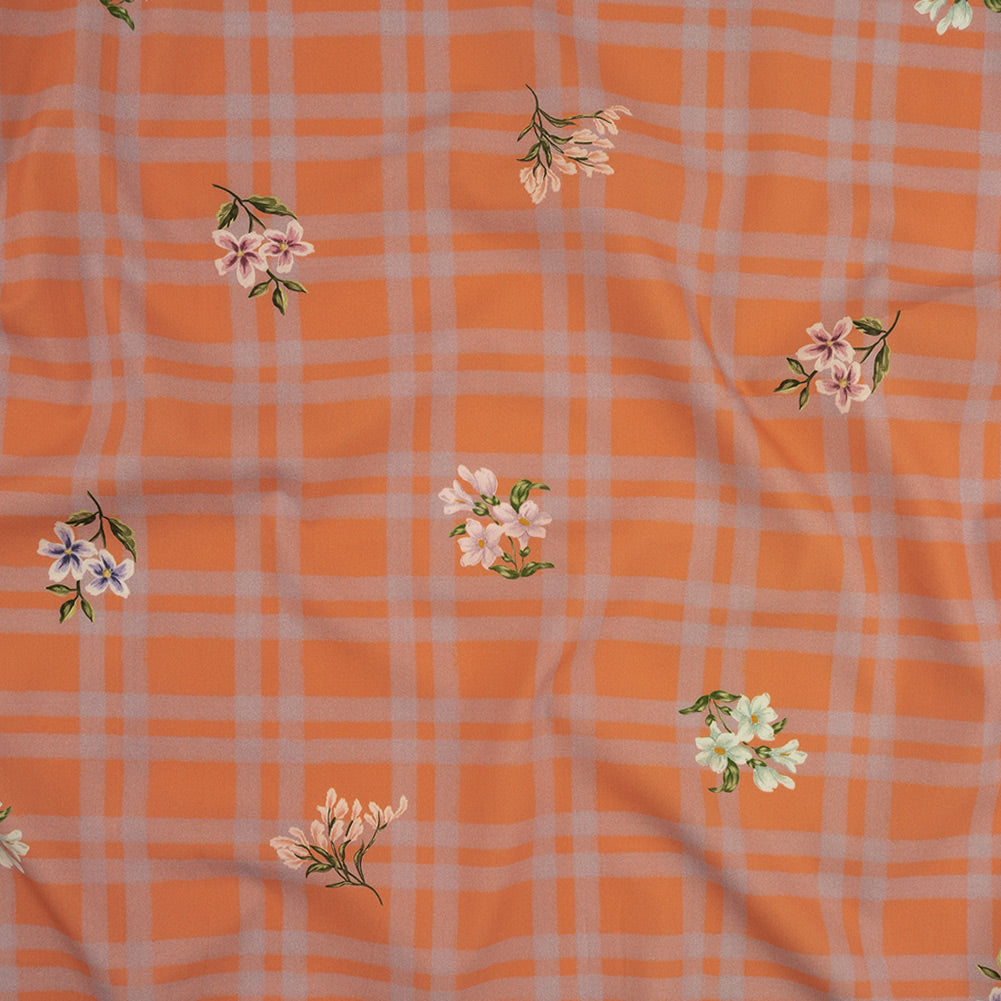 Cotton Poplin Print - Orange and Lilac Plaid and Floral - Mood Exclusive Park Date - Joann Fabrics