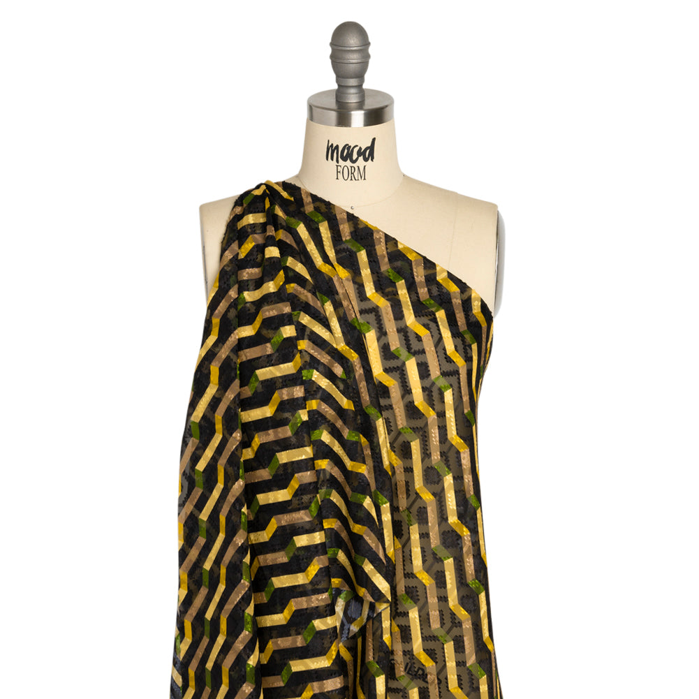 Geometric Burnout Polyester Woven Print - Yellow Zig Zags - Mood Exclusive Wicked Will Island - Joann Fabrics