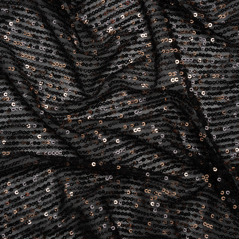 Stretch Polyester Mesh with Baby Sequins - Black and Gold Stripes - Designer Deadstock - Joann Fabrics
