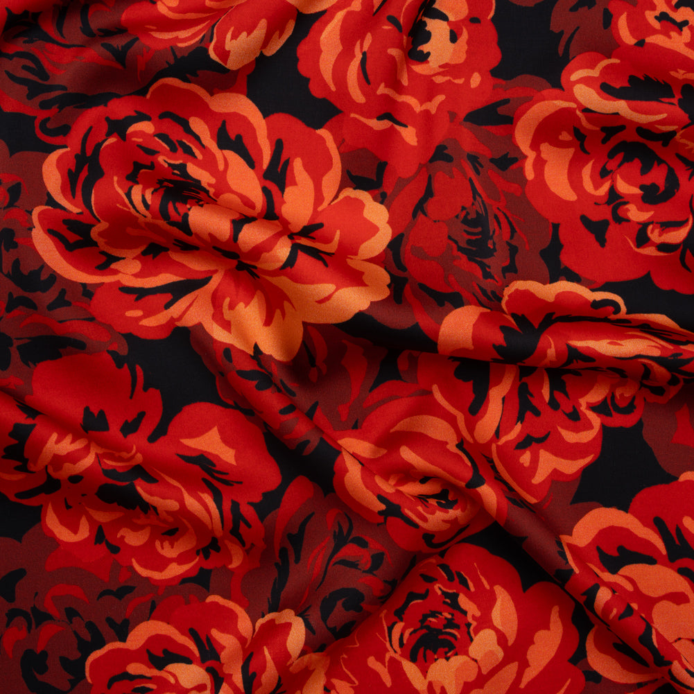 Polyester Satin - Scarlet Red, Burgundy and Black Roses - Mood Exclusive Midnight Muse Print - Joann Fabrics