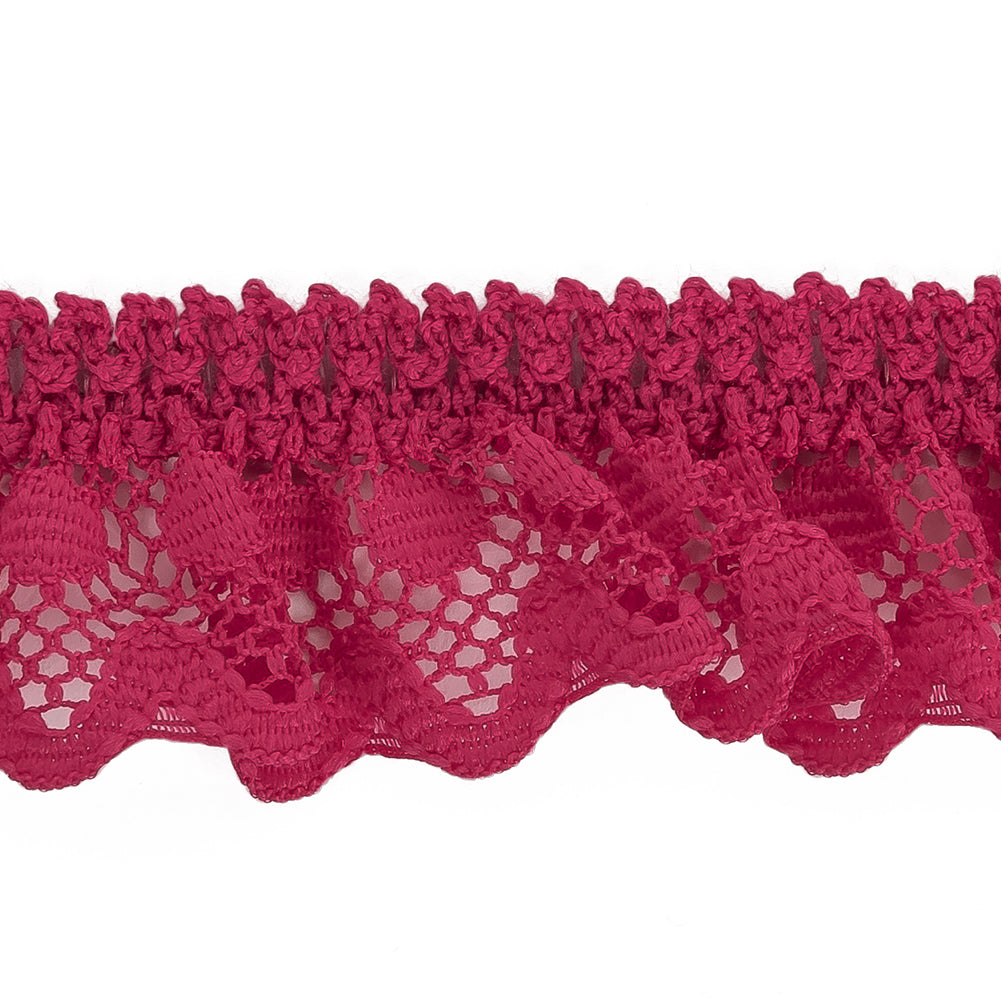 Deep Pink Ruffled Stretch Lace Trimming - 1
