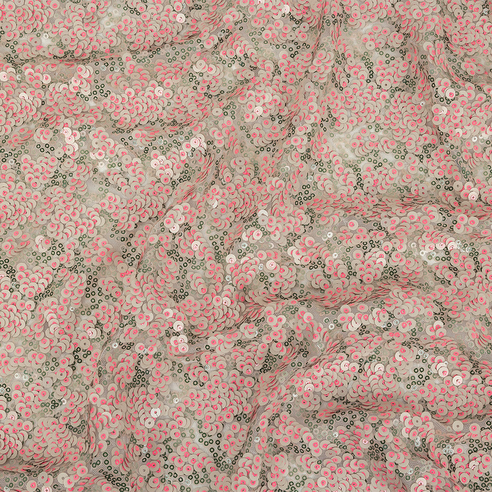 Pink, Lacquer and Satin Moss Sequin Passageways on White Mesh - Joann Fabrics