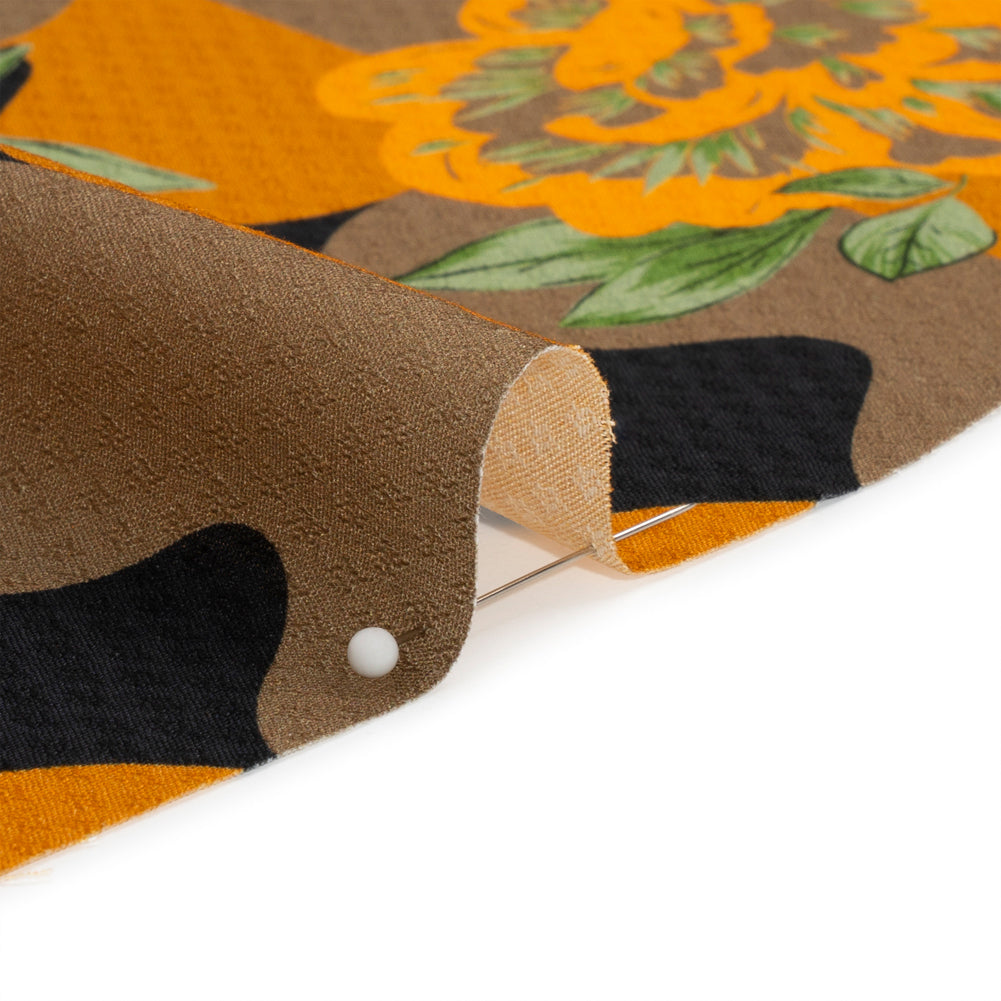 Sustainable Viscose Floral Jacquard Print - Orange, Green and Black Floral and Abstract - Mood Exclusive Hip Hydrangea - Joann Fabrics