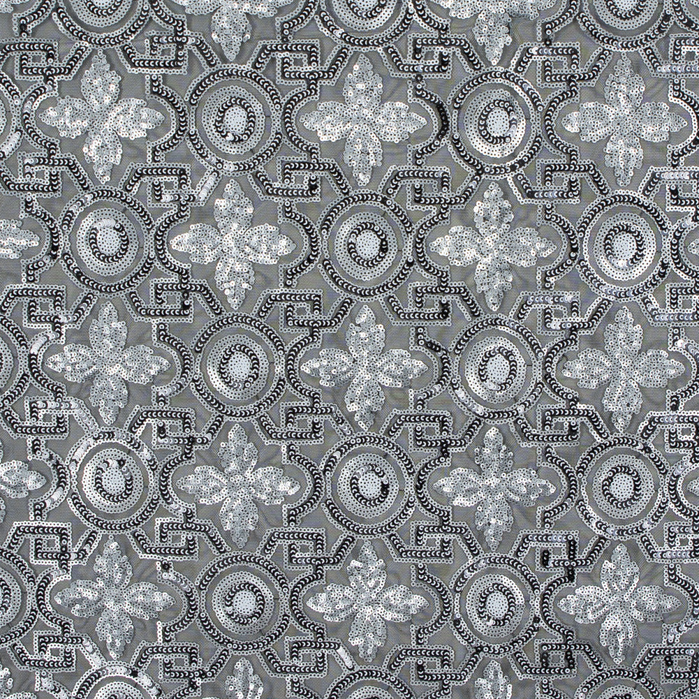 Mesh with Sequins - Silver and Black Geometric - Joann Fabrics